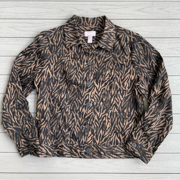 Chico’s Brown/Black Animal Print Zebra Jacket 1 / S - Picture 1 of 8